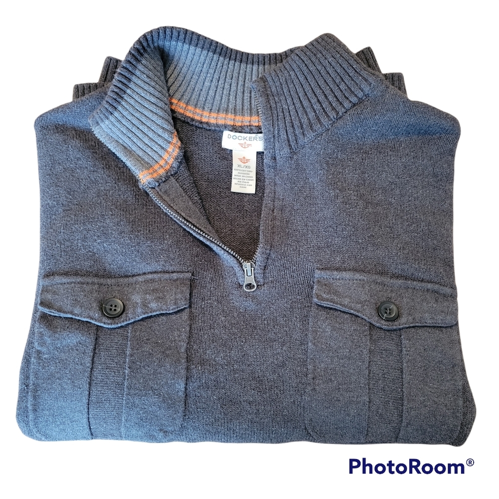 Dockers  Men's Gray quarter zip mock neck sweater